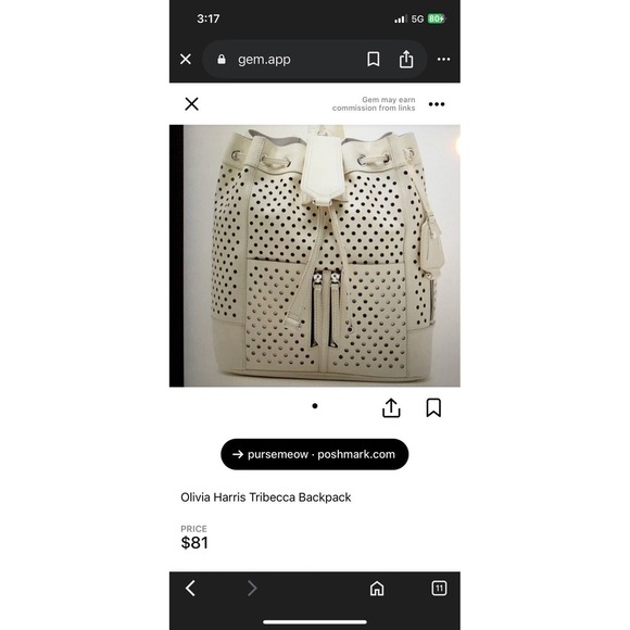 Olivia Harris Tribeca White Perforated Leather Zipper Backpack Bag Purse - Picture 14 of 16